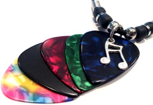 18" Musical Note Pendant and Colored Guitar Pick Necklace