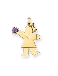 14k Yellow Gold Girl with CZ February Birthstone Charm