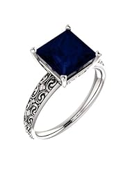 18K White Gold 8.00x8.00mm Princess Cut Chatham Created Sapphire Ring -- LIFETIME WARRANTY