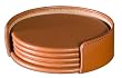 Tan Leather 4 Coaster Set with Holder