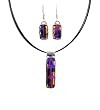 Necklace and Earrings Set - XS-41 - Genuine Handmade Dichroic Glass Pendant and Earrings - Hung on a 16" Stainless Steel Black Colored Multi-Strand Cord + 2" Extension Chain and French Wires ~ All Findings and Earring wires are made of .925 Sterling Silver