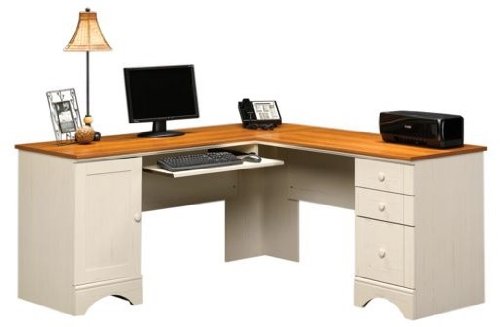 Sauder Harbor View Corner Computer Desk in Antiqued White