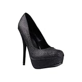 Women Platform Stiletto Pump Black Glitter