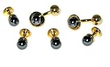 Joseph Abboud Hematite Black Pearl Stone with Gold Disk Trim Cufflink and Stud set
