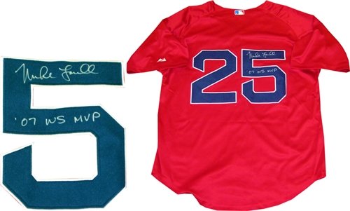 Mike Lowell ''07 WS MVP'' Autographed/Hand Signed Boston Red Sox Red Jersey