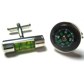 Functional Cufflink Set : 2 Pairs (Levels and Compass) Cufflinks W Gift Box