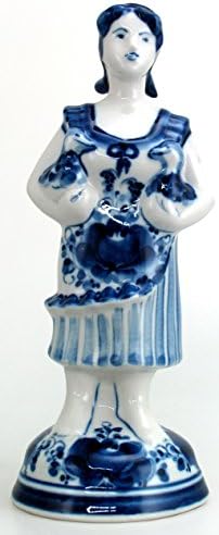 Gzhel: Hand Crafted Figurine "Romance" Pottery Inspired Porcelain, Handmaid and Handpainted Blue and White Decor, Limited Authentic Eastern European Tableware