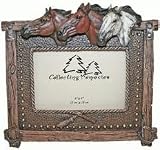 Decorative Horizontal 3 Horse Heads Theme Photo Picture Frame With Barnside Look Border 4X6