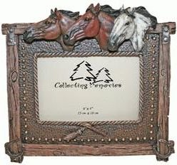 Decorative Horizontal 3 Horse Heads Theme Photo Picture Frame With Barnside Look Border 4X6
