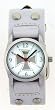 Cross Silver Women's Trendy Design Round Steel Silver Numbered Case Punk Rocker Biker White Leather Band Wrist Watch