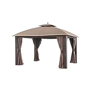Sunjoy 12 x 10 Sonoma Wicker Gazebo, Large, Brown/Gold Trim