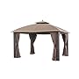 Sunjoy 12 x 10 Sonoma Wicker Gazebo, Large, Brown/Gold Trim
