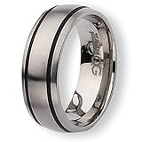 Chisel Black Accent Brushed Titanium Ring (8.0 mm) - Sizes 6-13