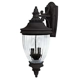 Capital Lighting 9772BK Battery Park 3-Light Outdoor Wall Mount Fixture Black with Seeded Glass