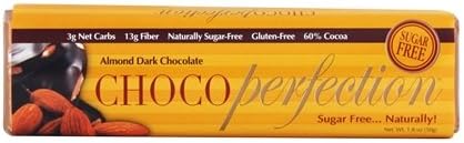 ChocoPerfection - Sugar Free Dark Chocolate 60% Cocoa Bar Almond - 1.8 oz.pack of 2