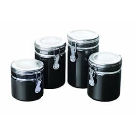Buy Anchor Home Collection 4-Piece Ceramic Canister Set with Clamp Top Lid, Black