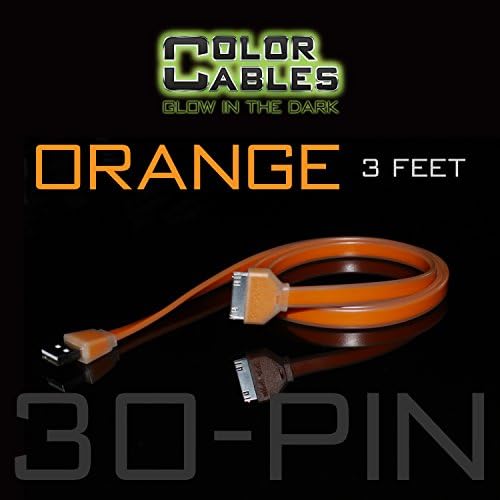Color Cables: Apple 30 Pin Charge and Sync Data Cable (ORANGE - 3FT) Glow in the Dark - 1M Long - Extra Tough - No Tangle - High-Speed - Premium 30 Pin to USB A Male Cable (LIFETIME WARRANTY)