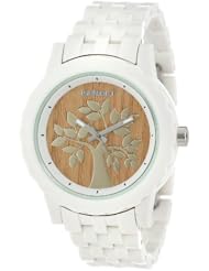 Sprout Womens ST/6802TNWT Wood Dial Tree Motif White Corn Resin Bracelet Watch
