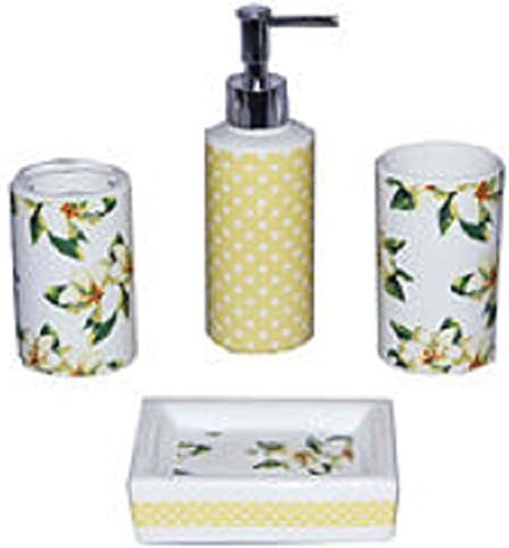 Decorative Ceramic 4-pc. Bath Accessory Set Yellow and While