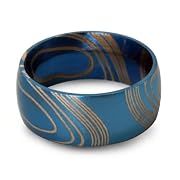 Blue Mokume Steel Mens Ring