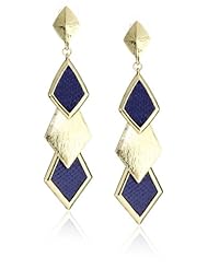 RAIN "Geometric" Gold and Navy Blue Drop Diamond Shape Earrings