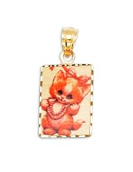14k Yellow Gold Color Laser Print Cat Kitten Pendant