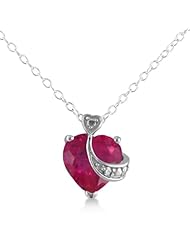 3CT Sterling Silver Created Ruby and Diamond Heart Pendant