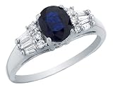 Blue Sapphire Triple AAA Gemstone and Diamond Ring 1.21 Carat (ctw) in 14K White Gold