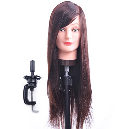 Hairdresser Training Head Manikin Cosmetology Mannequin Doll Synthetic Fiber Hair Head (Table Clamp Holder Included) SC0418S
