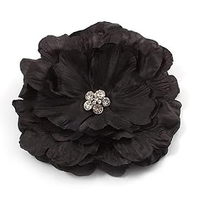 Large Black Crystal Fabric Rose Brooch