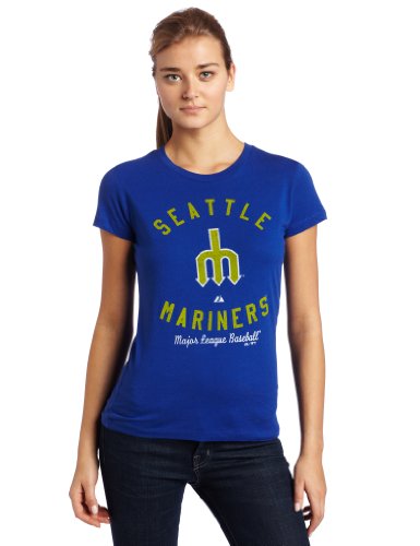 MLB Seattle Mariners 1977-1980 Coo Women's Short Sleeve Crew Neck Tee (Deep Royal, Medium)