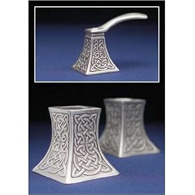 English Pewter Celtic Candle Holders and Snuffer