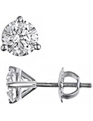 0.41 Carat E/F Color SI Clarity Natural Round Brilliant Cut Diamond Stud Earrings 3-Prong Martini Mounting Screw-Back 14k White Gold