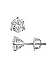0.41 Carat F Color I-1 Clarity Natural Round Brilliant Cut Diamond Stud Earrings 3-Prong Martini Mounting Screw-Back 14k White Gold