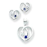Sterling Silver Blue & Clear CZ (Cubic Zirconia) Heart Earring & Pendant Set