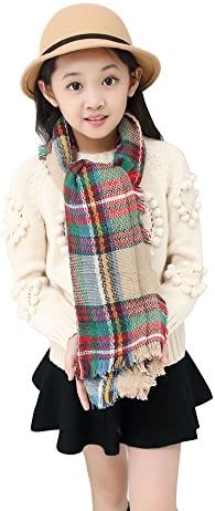 OVERMAL Kids Girls Boys Grid Pattern Scarves Woolen Yarn Winter Warm Scarf (Red)