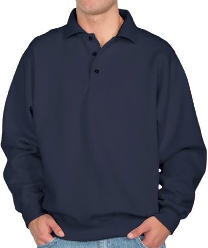 JustSweatshirts Men's 100% Cotton Polo Sweatshirt with Buttons Navy Large