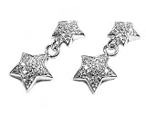 Sterling Silver Star Earrings with Clear CZ - Size: 10mm