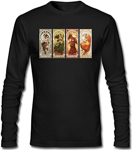 HDKK Men's Avatar The Last Legend Airbender Of Korra Aang Long Sleeve Cotton T shirt black XL