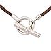 Unique Genuine Leather Cord and Stainless Steel Necklace Women Chain (Walnut Brown)