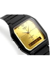Casio Mens Classic Analog-Digital Dual Time Watch, Water Resistant 50 Meters, with Alarm and Digital Stopwatch, Auto Calendar, and Hourly Signals, with a Resin Band and Gold Markings with a Stylish Gold Face