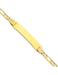14K Yellow Gold Figaro 1"Plate ID Bracelet With Lobster Clasp - 7 Inch