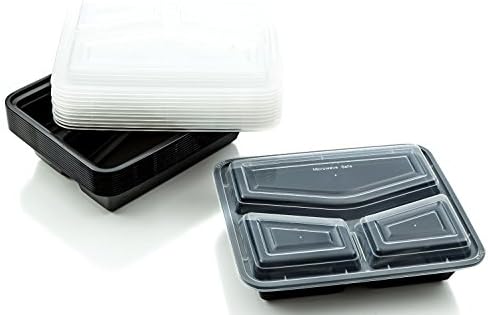 Meal Prep Reusable Food Storage Containers with Lids by Verzim - 3 Compartment and Divided Lid for Portion Control, Leak Proof, Freezer, Microwave, and Dishwasher Safe Lunch Boxes-10 Pack-(42 Ounce)