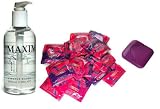 Trustex Red Colored Premium Latex Condoms Non-Lubricated 12 condoms with Travel Condom Compact Maximus 250 ml Lube Personal Lubricant Economy Pack