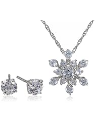 Sterling Silver Cubic Zirconia Snowflake Pendant Necklace and Earring Set (.25 cttw)