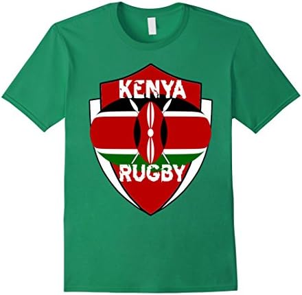 Men's Kenya Rugby Fan T-Shirt Distressed Text Red Shield Medium Kelly Green