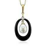 10k Yellow Gold Natural Diamond Onyx and Pearl Pendant - 5.70 cttw
