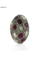 28*20*14mm Ruby Gemstone Oval Shape Bead Finding Sterling Silver Vintage Jewelry