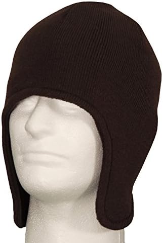 Fleece Lined Beanies with Ear Flaps (Brown, One Size)