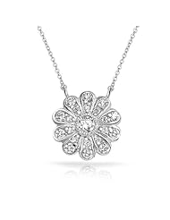 Bling Jewelry Classic Sterling Silver CZ Flower Pendant Necklace 16in